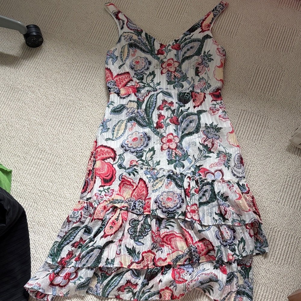 Club Monaco Floral Tiered Midi Silk Dress